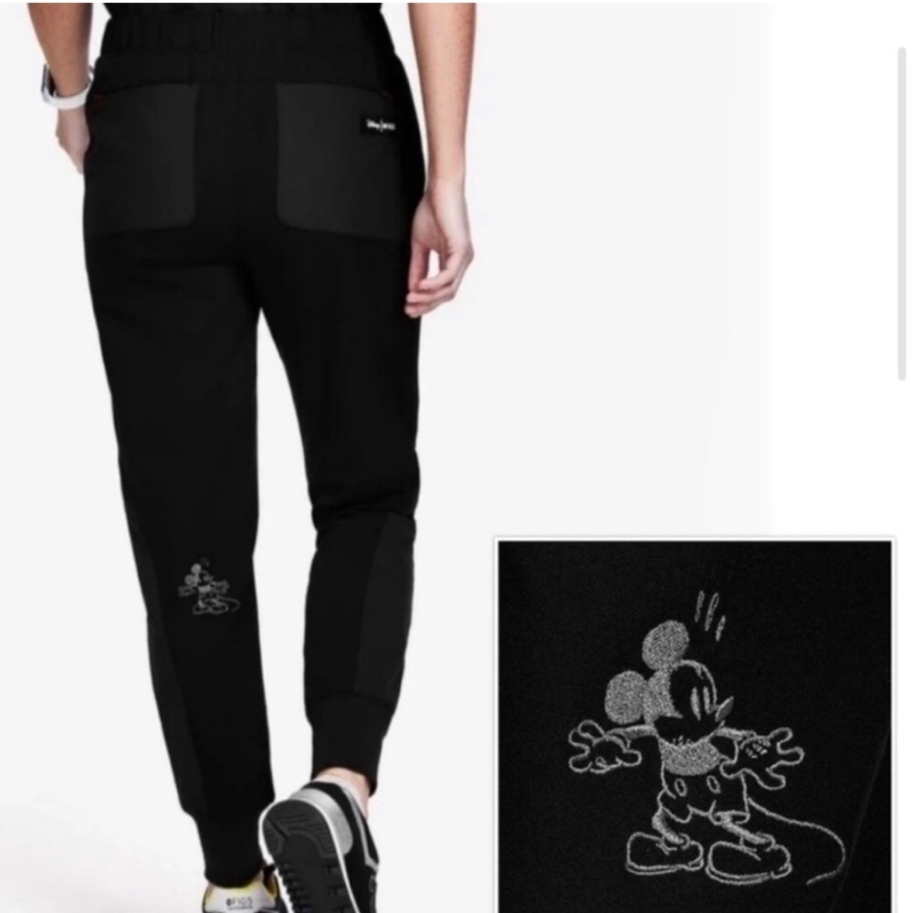 Figs Women's Black Joggers with Mickey Mouse Design